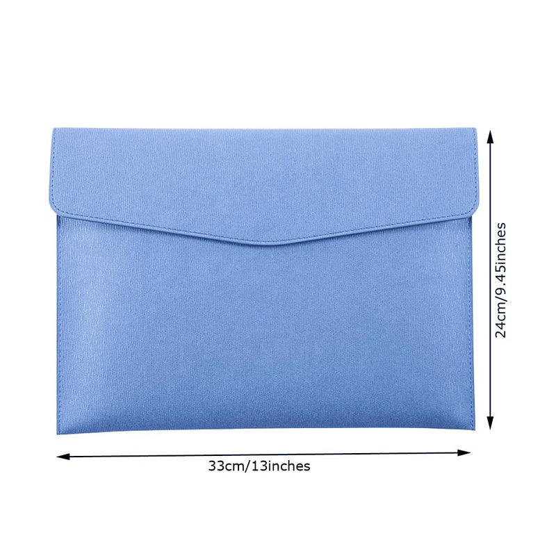 Enyuwlcm PU Leather A4 File Folder Document Holder Waterproof Portfolio Envelope Folder Case with Snap Closure Blue - Image 2